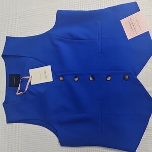 Alex Marie Brooke Button Front Tailored Easy Care Vest: Pool Blue: Size- 8